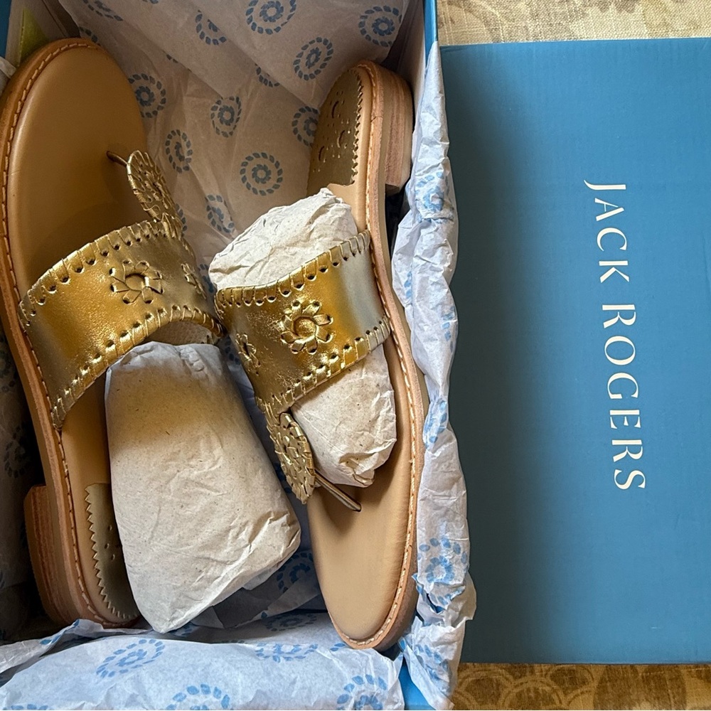 Jack Rogers Jacks II Metallic Flat Sandals in Platinum, Size 9